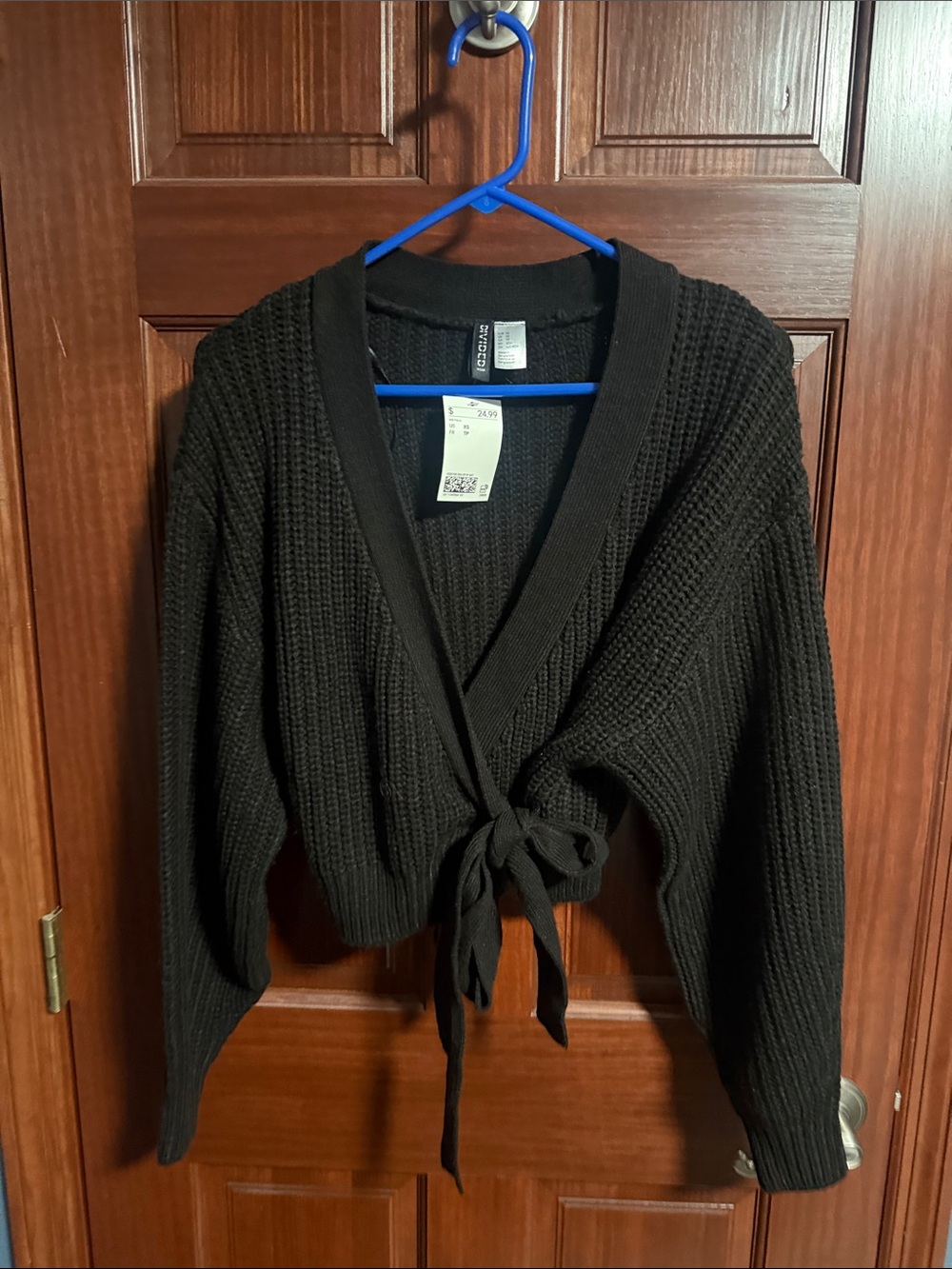 H&M Black Tie-Front Waffle Knit Cardigan